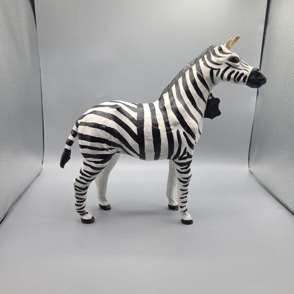 Leather Wrapped African Zebra Paper Mache Figure Statue Made In India - Picture 4 of 16